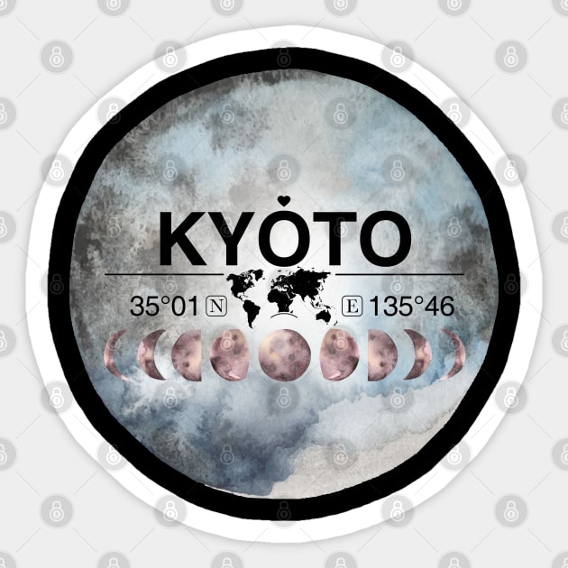 Kyoto, Japan, Kyoto, Watercolor Design with Latitude & Longitude Map Coordinates Sticker by MapYourWorld